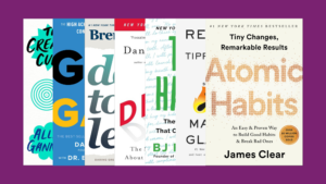 a blog banner featuring the cover art for several business books overlapping each other.